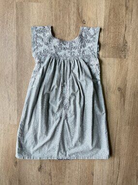 MI GOLONDRINA Gray Stripe Embroidered Sleeveless Tunic Dress MEDIUM